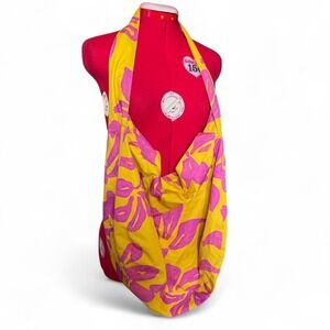 Lost Pattern Beach Blossom Hobo Crossbody Bag Yellow Pink Floral Cotton